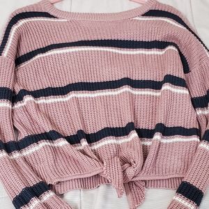 Mauve striped slight cropped sweater